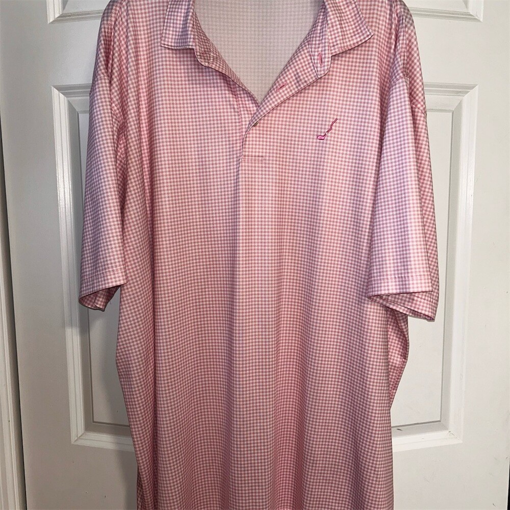 Peter Millar Summer Comfort Polo Shirt Mens 2XL Pink Gingham Check Golf